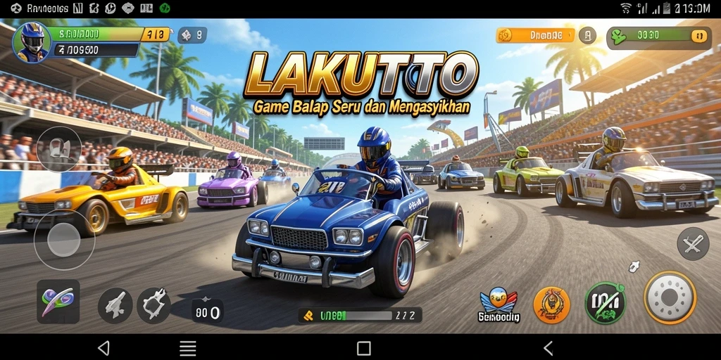 Screenshot gameplay <strong>LAKUTOTO</strong> yang menunjukkan balapan intens dan seru.