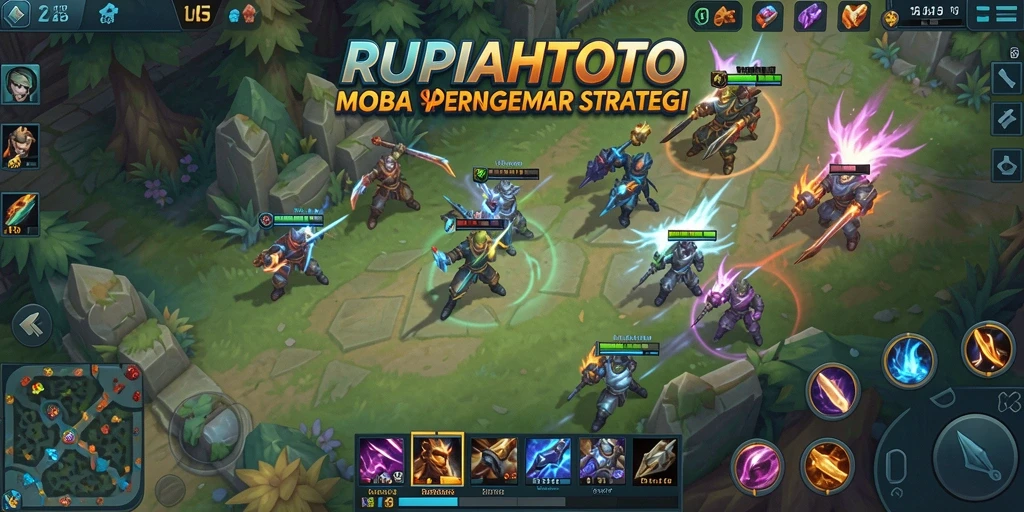 Tampilan gameplay MOBA yang seru dan strategis di RUPIAHTOTO.