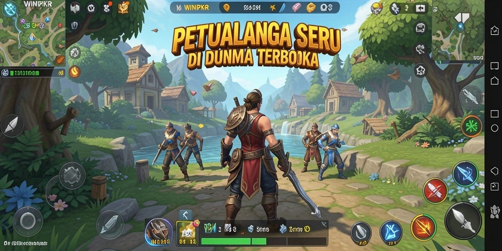 Tangkapan layar gameplay <strong>WINPKR</strong> menunjukkan petualangan mendebarkan di dunia terbuka.